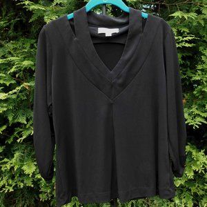 Simonton SaysV-Neck Blouse with Shoulder Cutouts & Shirred Sleeves